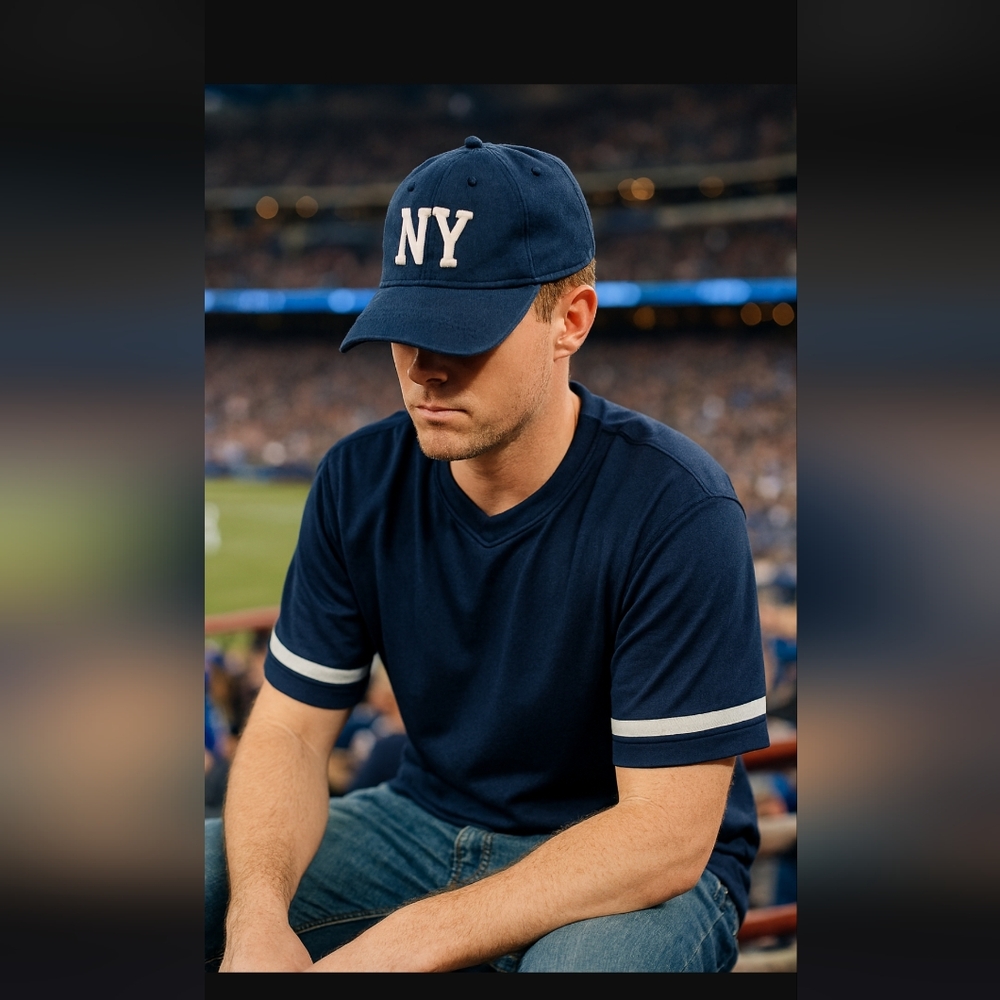 Navy Blue NY Embroidered Baseball Cap Adjustable Strap By Mad Engine